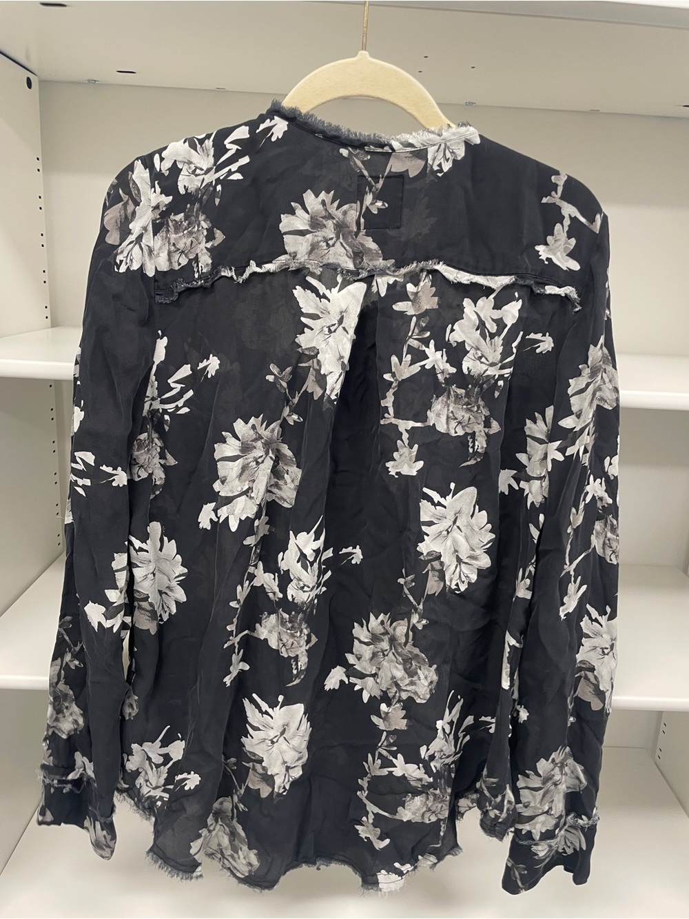 GO BY GO SILK Black Floral Long Sleeve Sheer Blouse
